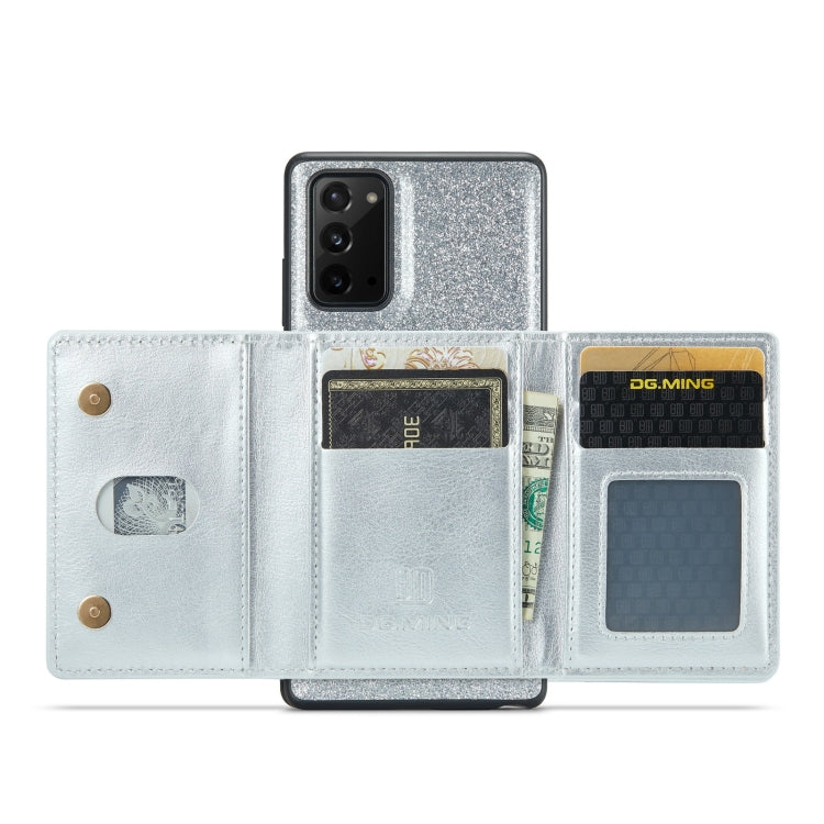 For Samsung Galaxy Note20 DG.MING M3 Series Glitter Powder Card Bag Leather Case