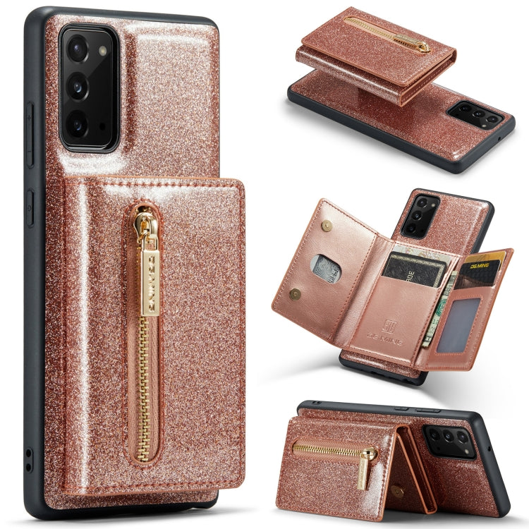 For Samsung Galaxy Note20 DG.MING M3 Series Glitter Powder Card Bag Leather Case