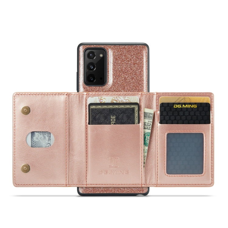 For Samsung Galaxy Note20 DG.MING M3 Series Glitter Powder Card Bag Leather Case