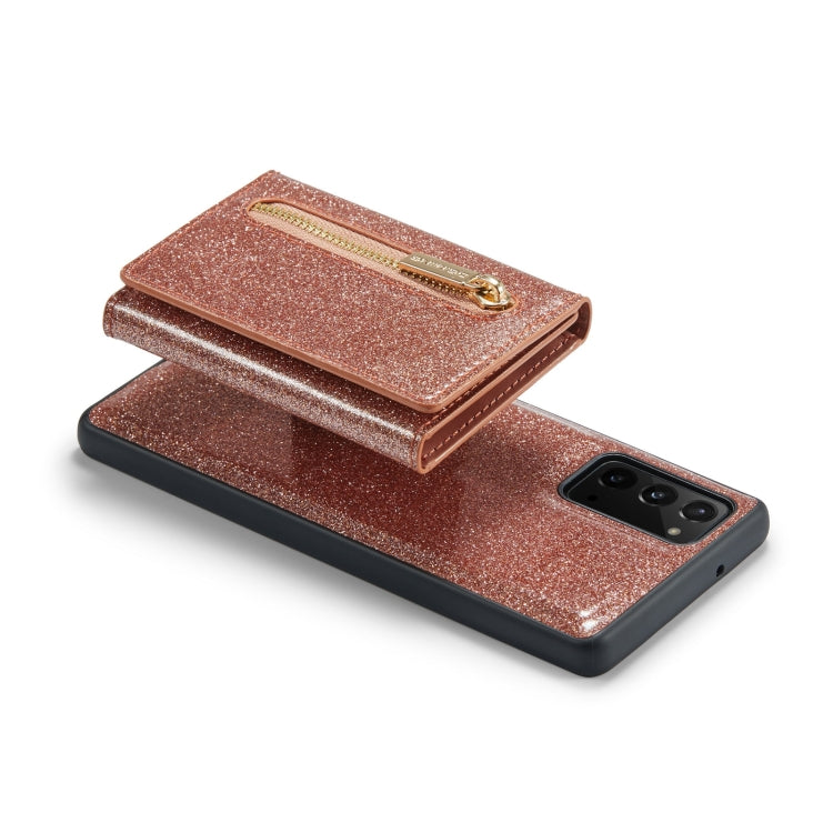 For Samsung Galaxy Note20 DG.MING M3 Series Glitter Powder Card Bag Leather Case
