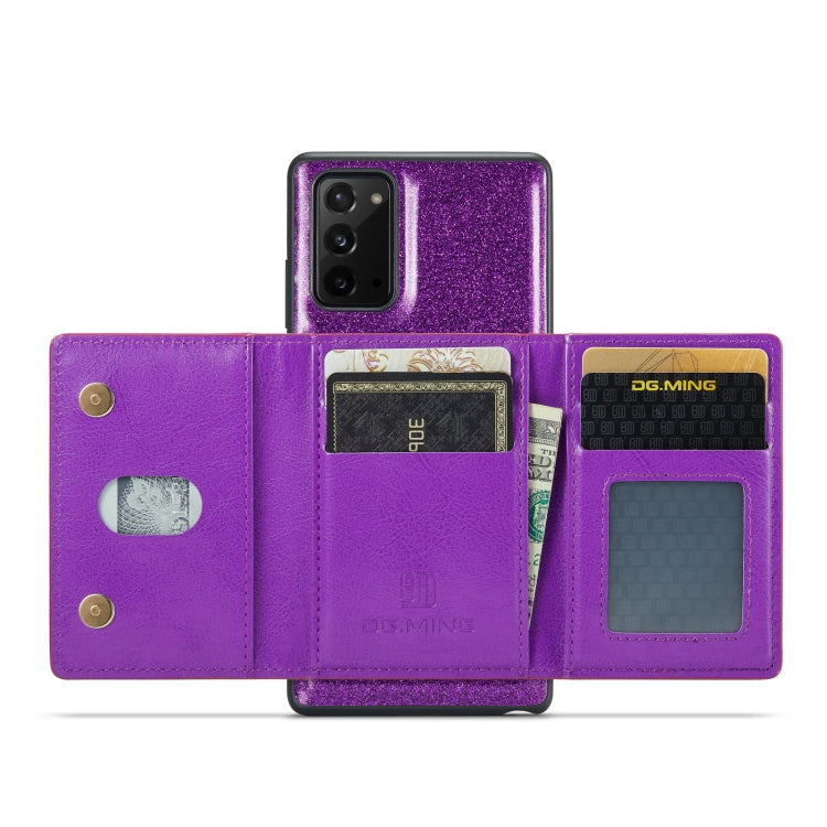 For Samsung Galaxy Note20 DG.MING M3 Series Glitter Powder Card Bag Leather Case