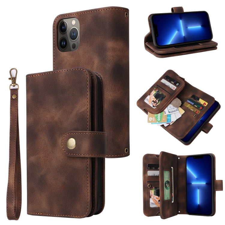 For iPhone 12 Pro Max Multifunctional Card Slot Zipper Wallet Flip Leather Phone Case
