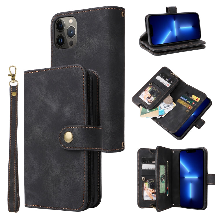 For iPhone 14 Pro Multifunctional Card Slot Zipper Wallet Flip Leather Phone Case