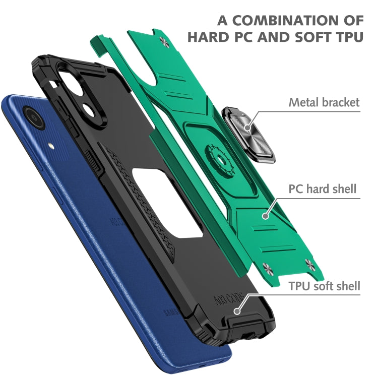 For Samsung Galaxy A03 Core Magnetic Armor Shockproof TPU + PC Phone Case with Metal Ring Holder