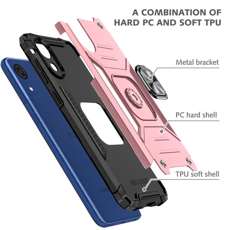 For Samsung Galaxy A03 Core Magnetic Armor Shockproof TPU + PC Phone Case with Metal Ring Holder