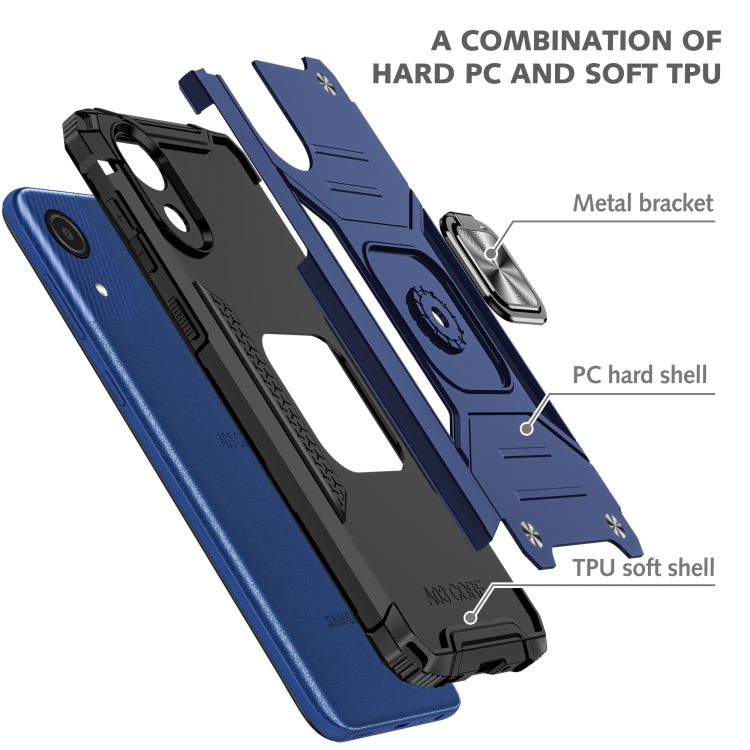 For Samsung Galaxy A03 Core Magnetic Armor Shockproof TPU + PC Phone Case with Metal Ring Holder
