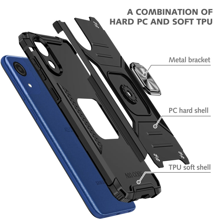 For Samsung Galaxy A03 Core Magnetic Armor Shockproof TPU + PC Phone Case with Metal Ring Holder