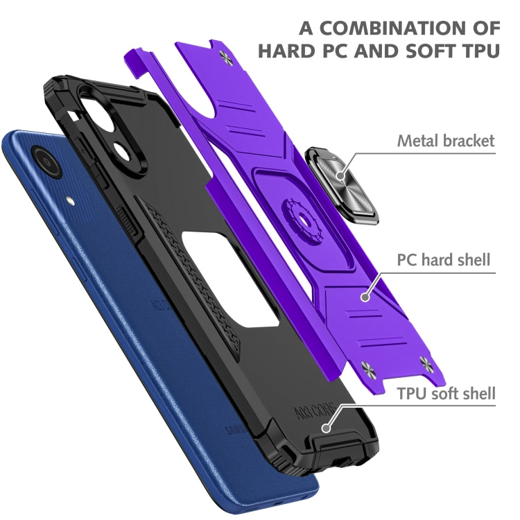 For Samsung Galaxy A03 Core Magnetic Armor Shockproof TPU + PC Phone Case with Metal Ring Holder
