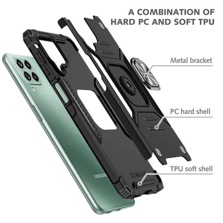 For Samsung Galaxy M53 Magnetic Armor Shockproof TPU + PC Phone Case with Metal Ring Holder