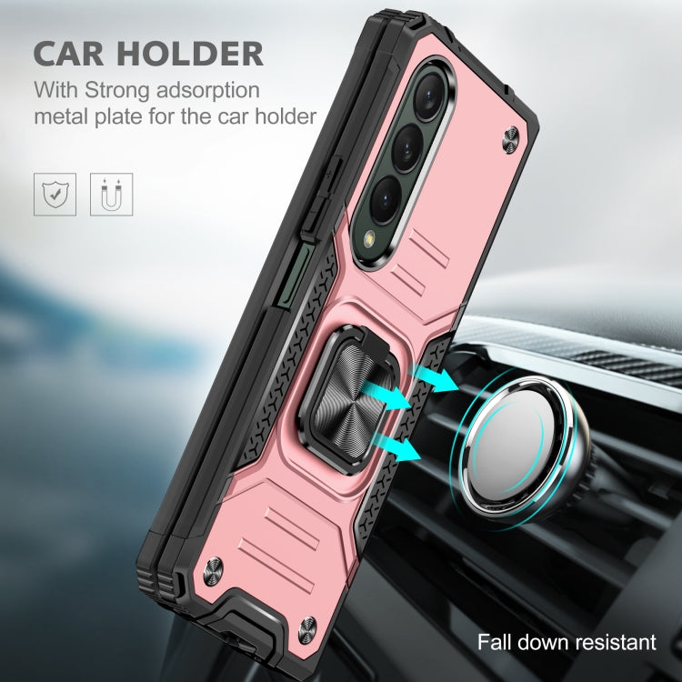For Samsung Galaxy Z Fold4 Magnetic Armor Shockproof TPU + PC Phone Case with Metal Ring Holder