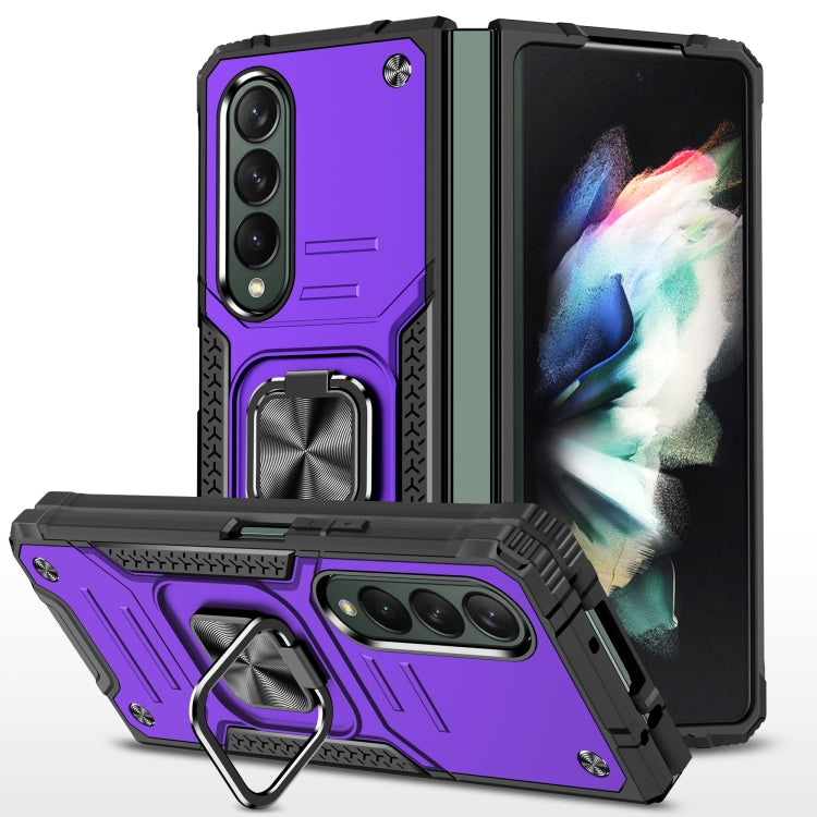 For Samsung Galaxy Z Fold4 Magnetic Armor Shockproof TPU + PC Phone Case with Metal Ring Holder