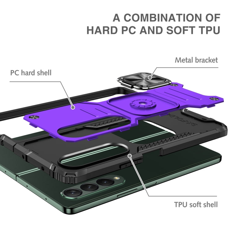 For Samsung Galaxy Z Fold4 Magnetic Armor Shockproof TPU + PC Phone Case with Metal Ring Holder