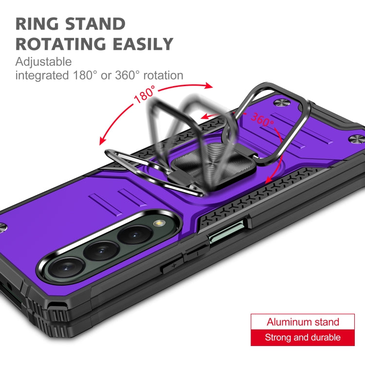 For Samsung Galaxy Z Fold4 Magnetic Armor Shockproof TPU + PC Phone Case with Metal Ring Holder