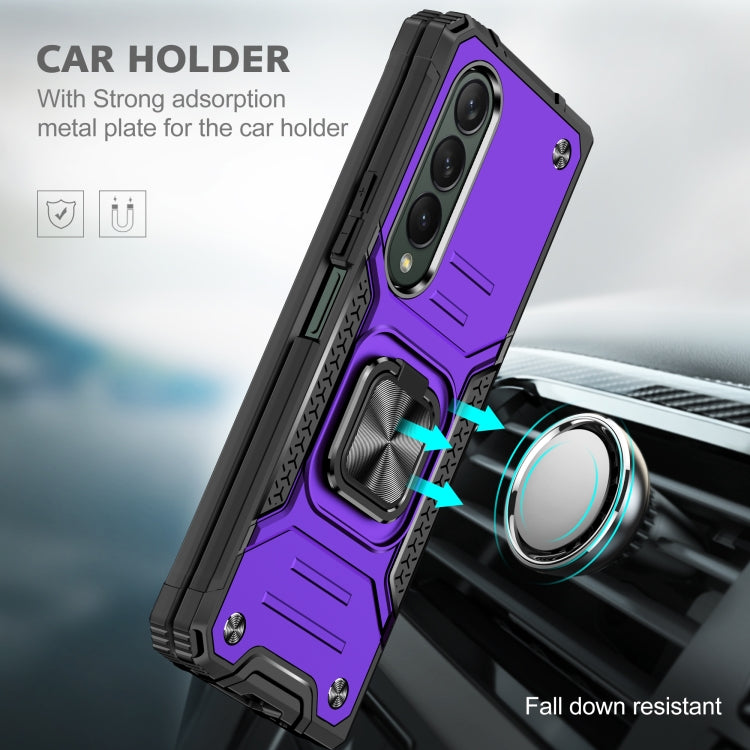For Samsung Galaxy Z Fold4 Magnetic Armor Shockproof TPU + PC Phone Case with Metal Ring Holder