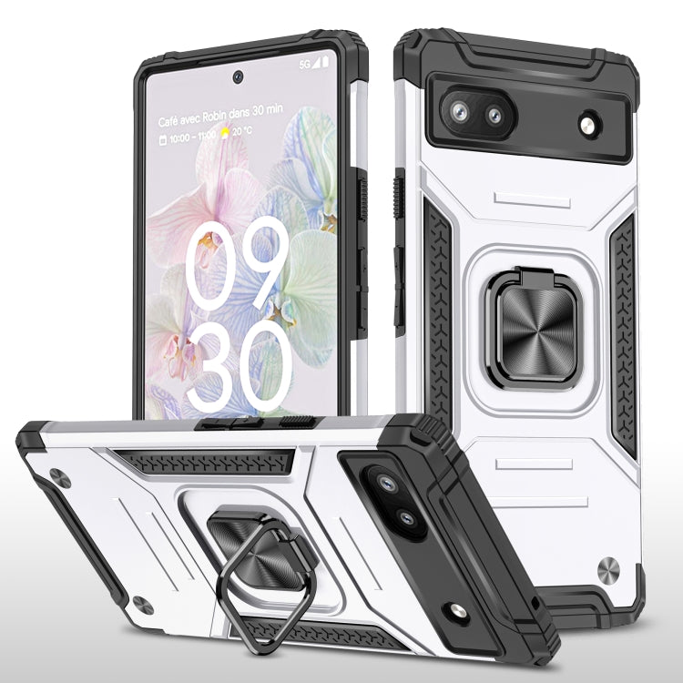 For Google Pixel 6A Magnetic Armor Shockproof TPU + PC Phone Case with Metal Ring Holder