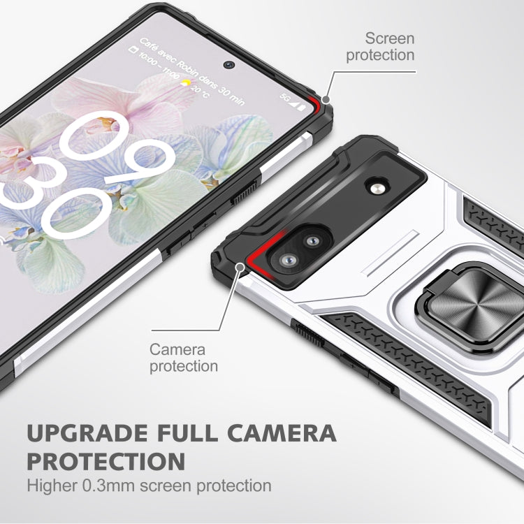 For Google Pixel 6A Magnetic Armor Shockproof TPU + PC Phone Case with Metal Ring Holder