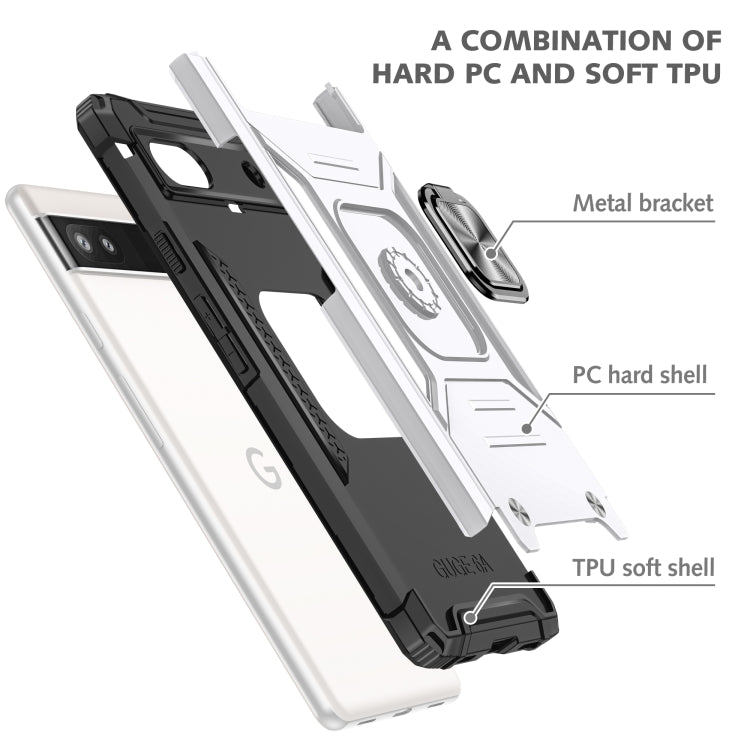 For Google Pixel 6A Magnetic Armor Shockproof TPU + PC Phone Case with Metal Ring Holder