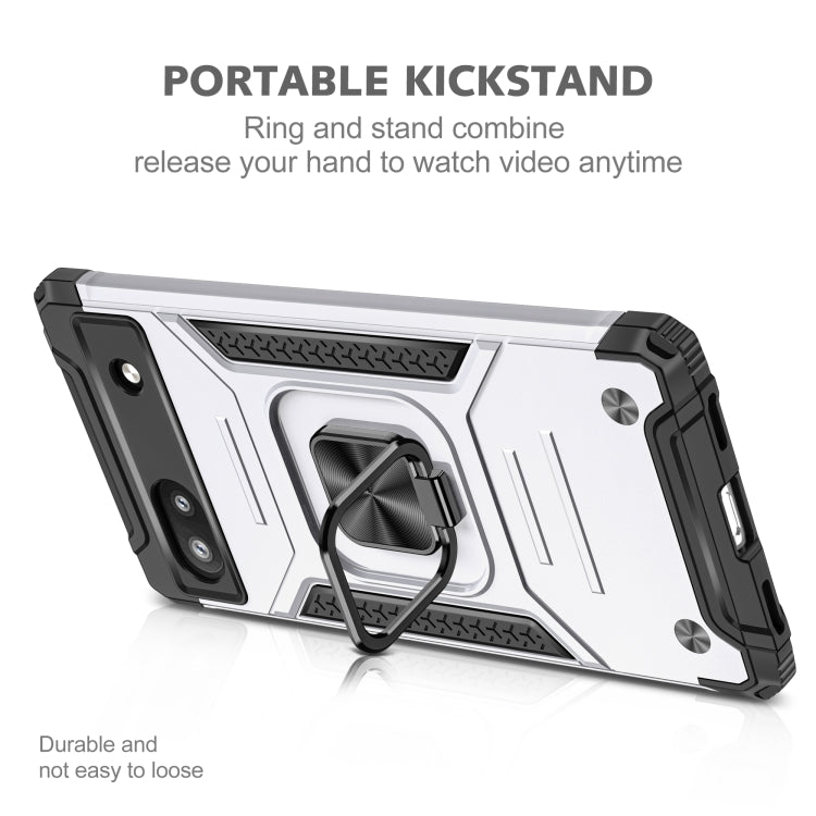 For Google Pixel 6A Magnetic Armor Shockproof TPU + PC Phone Case with Metal Ring Holder
