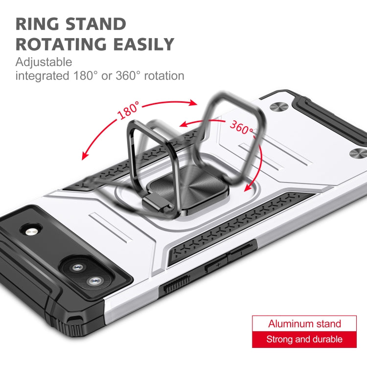 For Google Pixel 6A Magnetic Armor Shockproof TPU + PC Phone Case with Metal Ring Holder