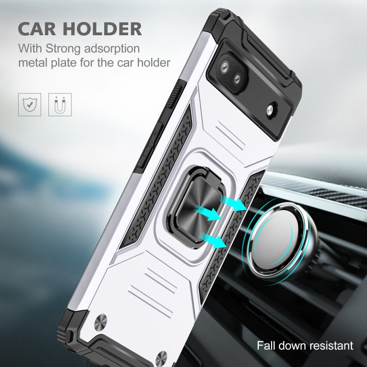 For Google Pixel 6A Magnetic Armor Shockproof TPU + PC Phone Case with Metal Ring Holder