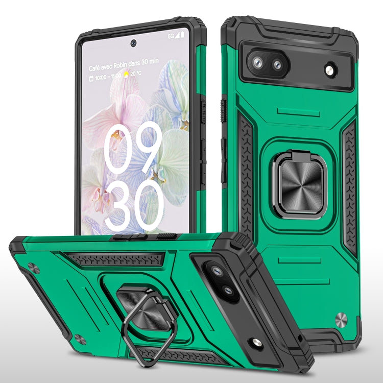 For Google Pixel 6A Magnetic Armor Shockproof TPU + PC Phone Case with Metal Ring Holder