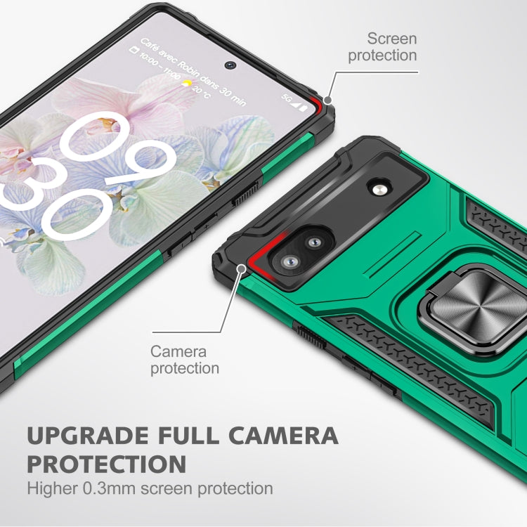 For Google Pixel 6A Magnetic Armor Shockproof TPU + PC Phone Case with Metal Ring Holder