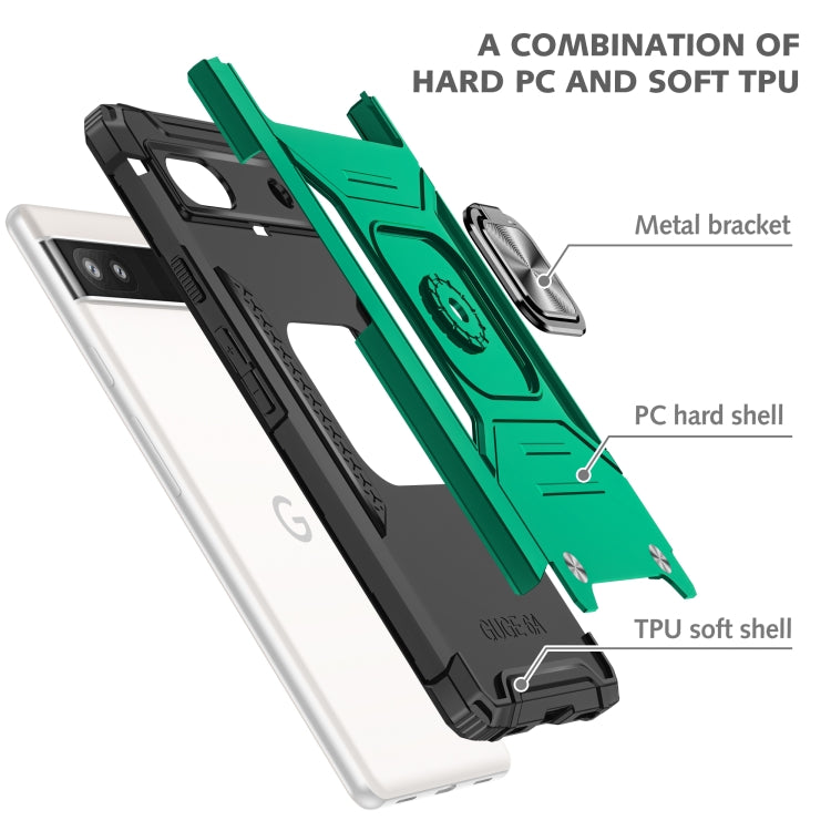 For Google Pixel 6A Magnetic Armor Shockproof TPU + PC Phone Case with Metal Ring Holder