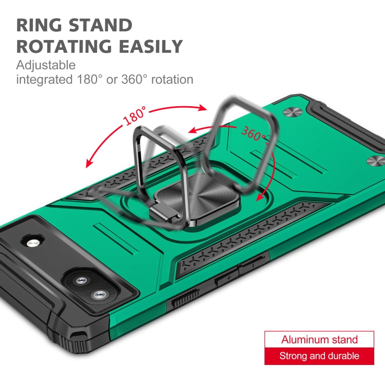 For Google Pixel 6A Magnetic Armor Shockproof TPU + PC Phone Case with Metal Ring Holder