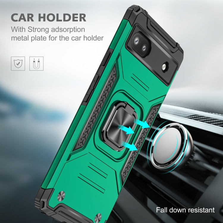 For Google Pixel 6A Magnetic Armor Shockproof TPU + PC Phone Case with Metal Ring Holder