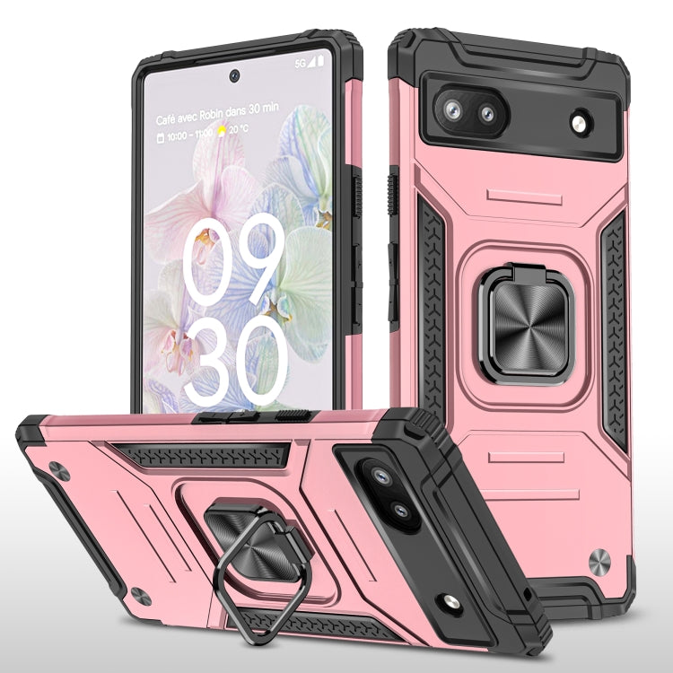 For Google Pixel 6A Magnetic Armor Shockproof TPU + PC Phone Case with Metal Ring Holder