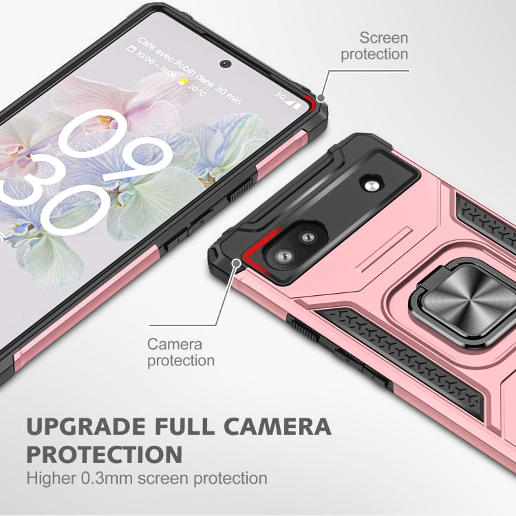 For Google Pixel 6A Magnetic Armor Shockproof TPU + PC Phone Case with Metal Ring Holder