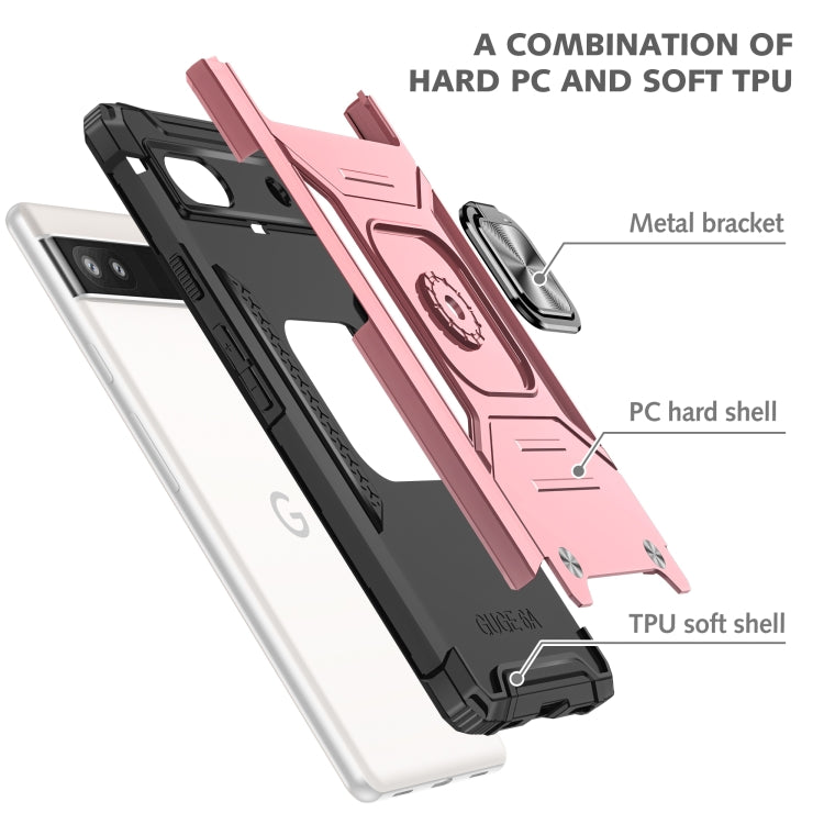 For Google Pixel 6A Magnetic Armor Shockproof TPU + PC Phone Case with Metal Ring Holder