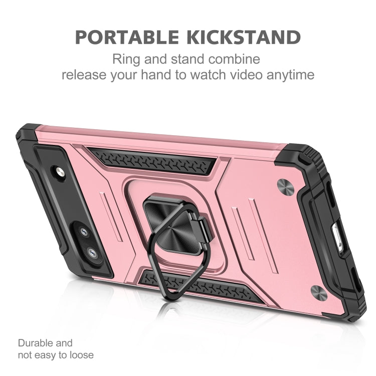For Google Pixel 6A Magnetic Armor Shockproof TPU + PC Phone Case with Metal Ring Holder