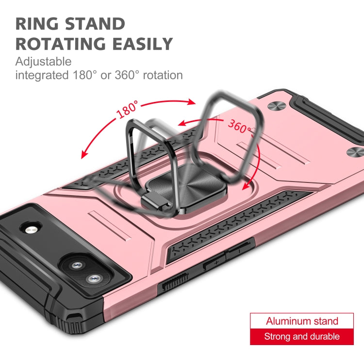 For Google Pixel 6A Magnetic Armor Shockproof TPU + PC Phone Case with Metal Ring Holder