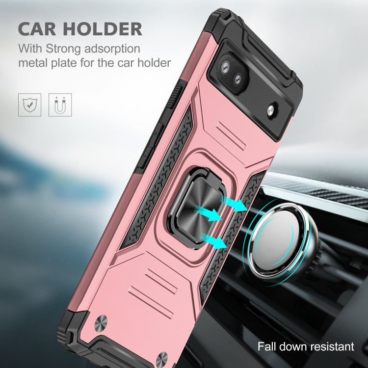 For Google Pixel 6A Magnetic Armor Shockproof TPU + PC Phone Case with Metal Ring Holder
