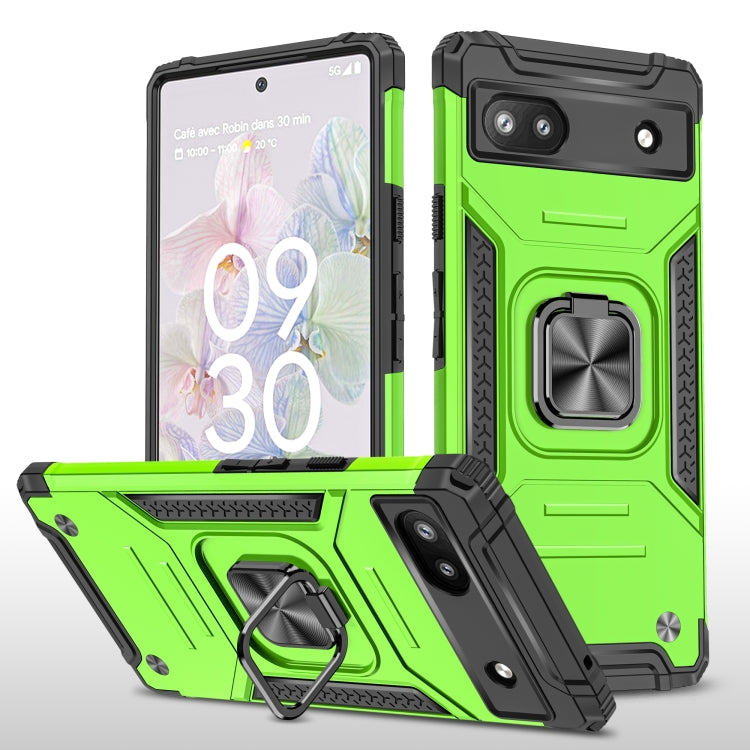 For Google Pixel 6A Magnetic Armor Shockproof TPU + PC Phone Case with Metal Ring Holder