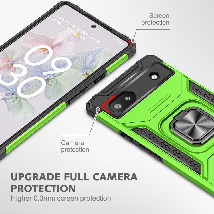 For Google Pixel 6A Magnetic Armor Shockproof TPU + PC Phone Case with Metal Ring Holder