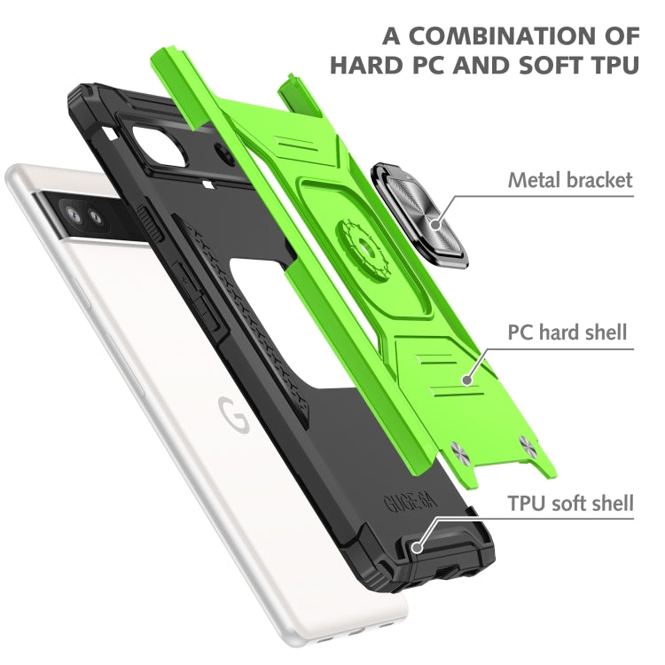 For Google Pixel 6A Magnetic Armor Shockproof TPU + PC Phone Case with Metal Ring Holder