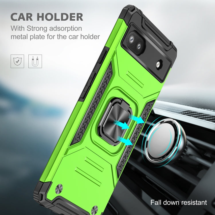 For Google Pixel 6A Magnetic Armor Shockproof TPU + PC Phone Case with Metal Ring Holder