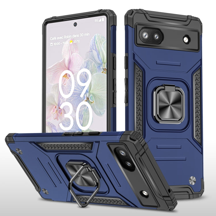 For Google Pixel 6A Magnetic Armor Shockproof TPU + PC Phone Case with Metal Ring Holder