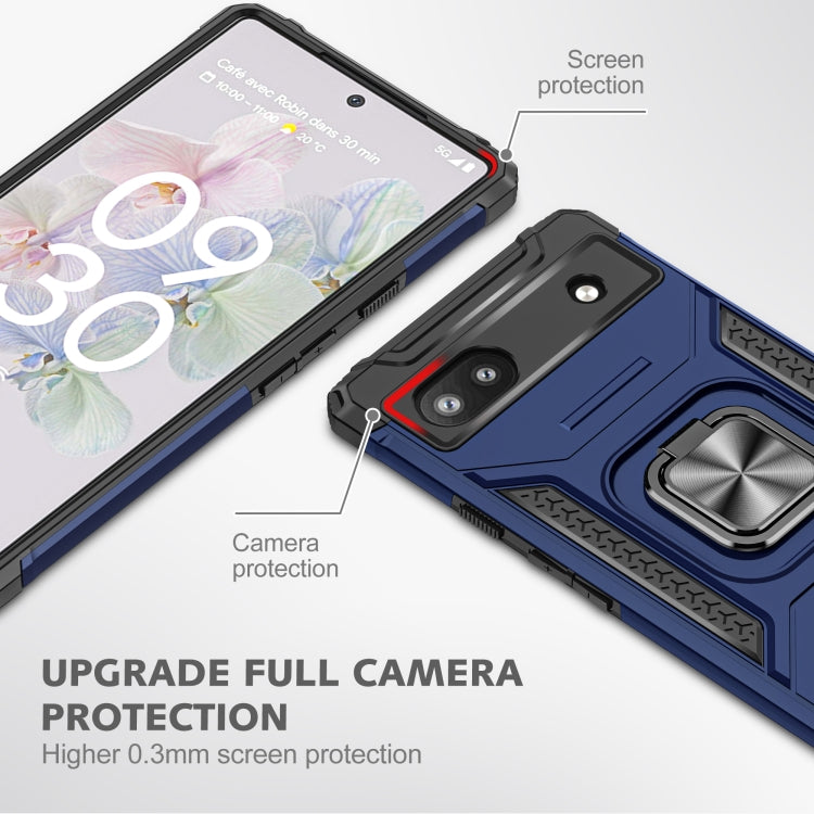 For Google Pixel 6A Magnetic Armor Shockproof TPU + PC Phone Case with Metal Ring Holder