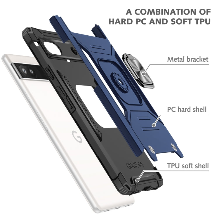 For Google Pixel 6A Magnetic Armor Shockproof TPU + PC Phone Case with Metal Ring Holder