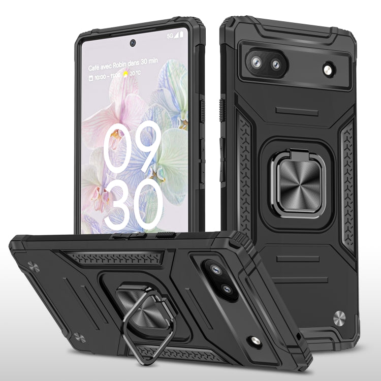 For Google Pixel 6A Magnetic Armor Shockproof TPU + PC Phone Case with Metal Ring Holder