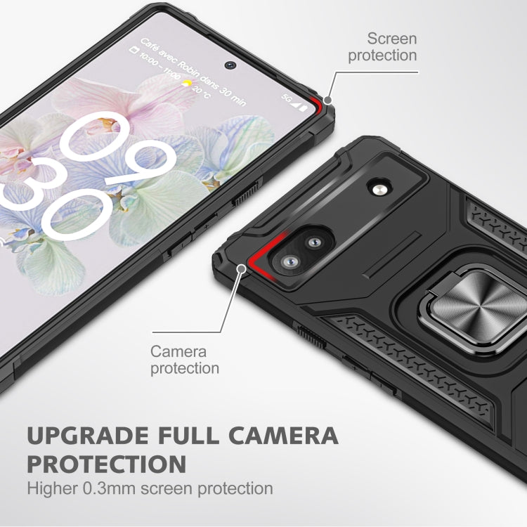 For Google Pixel 6A Magnetic Armor Shockproof TPU + PC Phone Case with Metal Ring Holder
