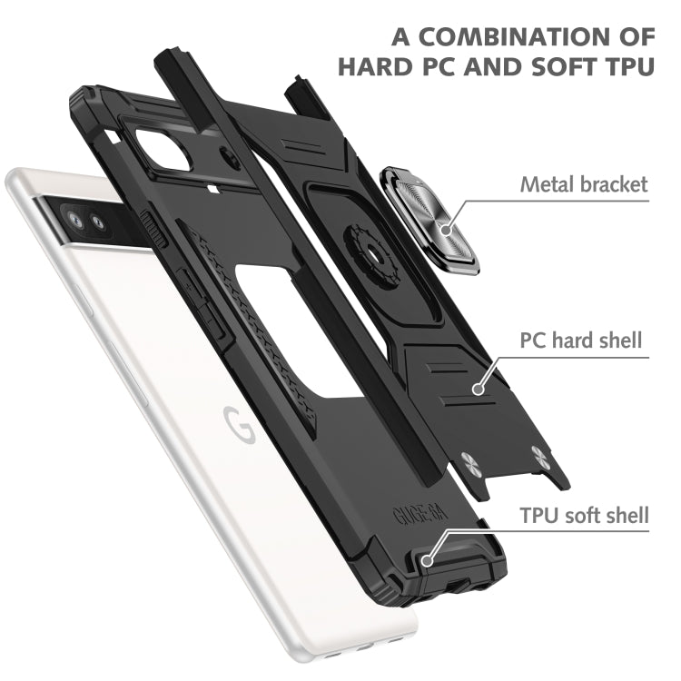 For Google Pixel 6A Magnetic Armor Shockproof TPU + PC Phone Case with Metal Ring Holder