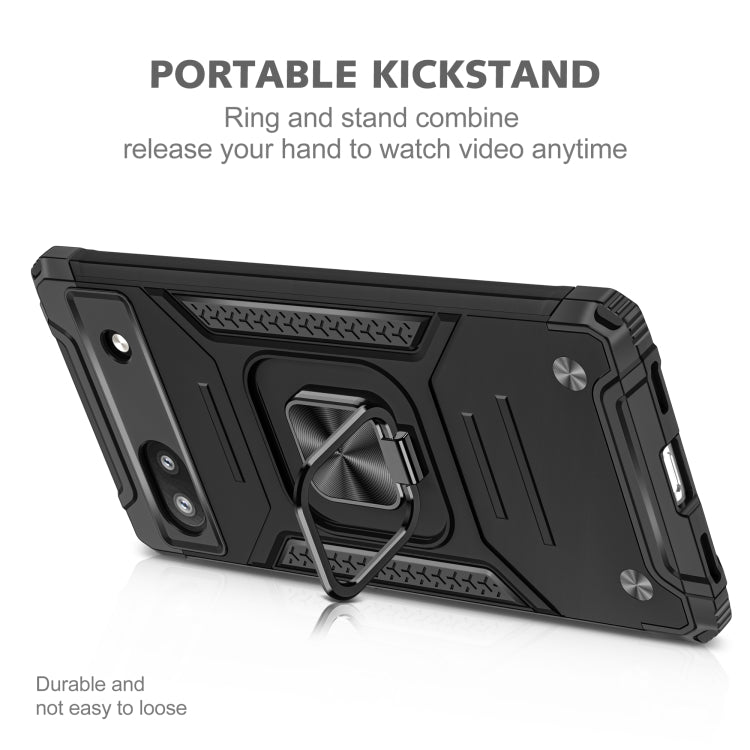 For Google Pixel 6A Magnetic Armor Shockproof TPU + PC Phone Case with Metal Ring Holder