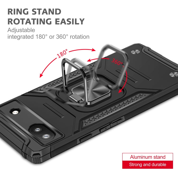For Google Pixel 6A Magnetic Armor Shockproof TPU + PC Phone Case with Metal Ring Holder