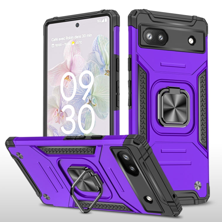 For Google Pixel 6A Magnetic Armor Shockproof TPU + PC Phone Case with Metal Ring Holder
