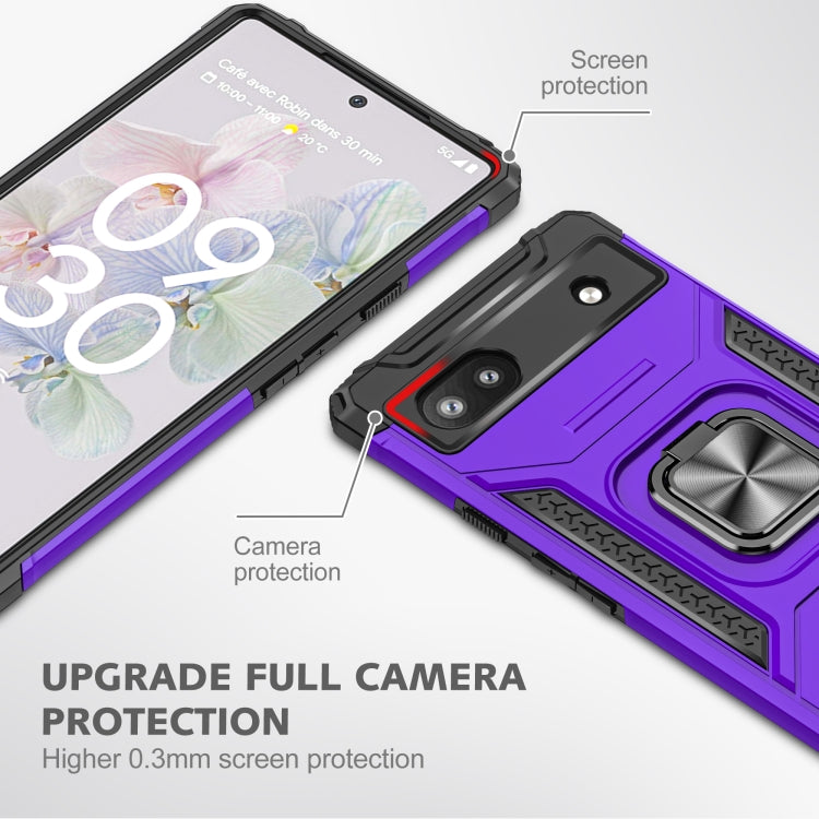 For Google Pixel 6A Magnetic Armor Shockproof TPU + PC Phone Case with Metal Ring Holder