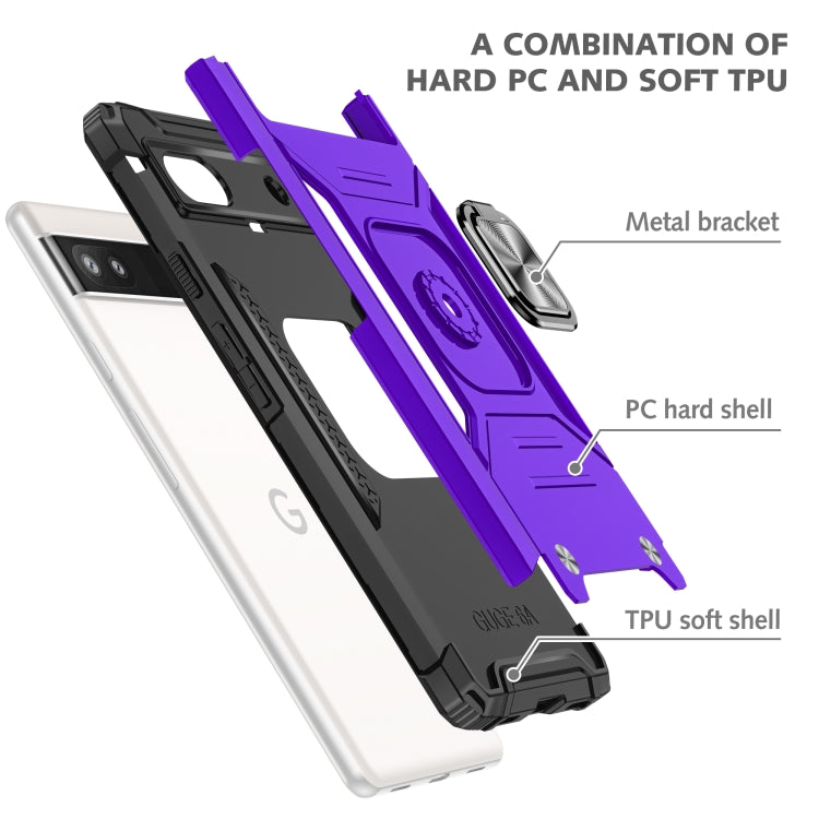 For Google Pixel 6A Magnetic Armor Shockproof TPU + PC Phone Case with Metal Ring Holder